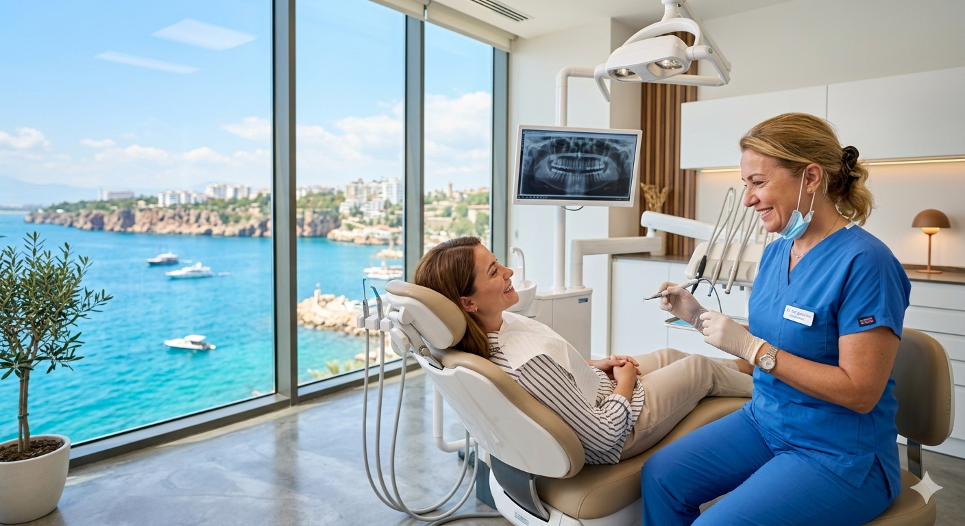 Specialist welcoming a patient for a free dental consultation in Antalya